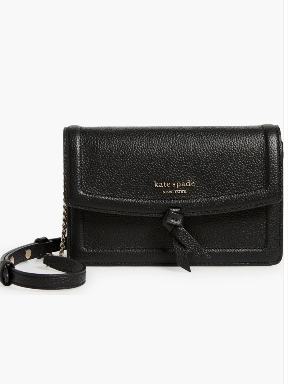 🆕 KATE SPADE black crossbody pebbled leather bag purse gold chain adjustable
